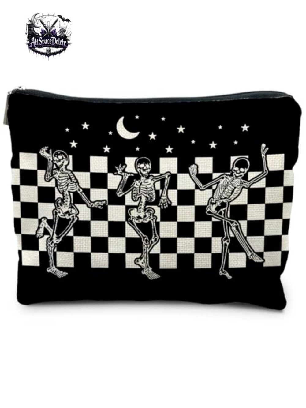 Gothic Skeleton Linen Makeup Bag Cosmetic Pouch Zip Travel